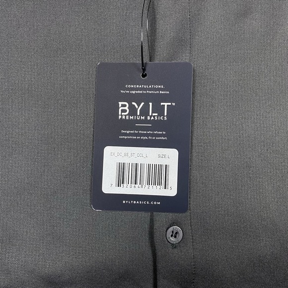 NEW BYLT Premium Basics Mens Large Executive Fit Gray Stretch SS Button Up NWT - Picture 4 of 8